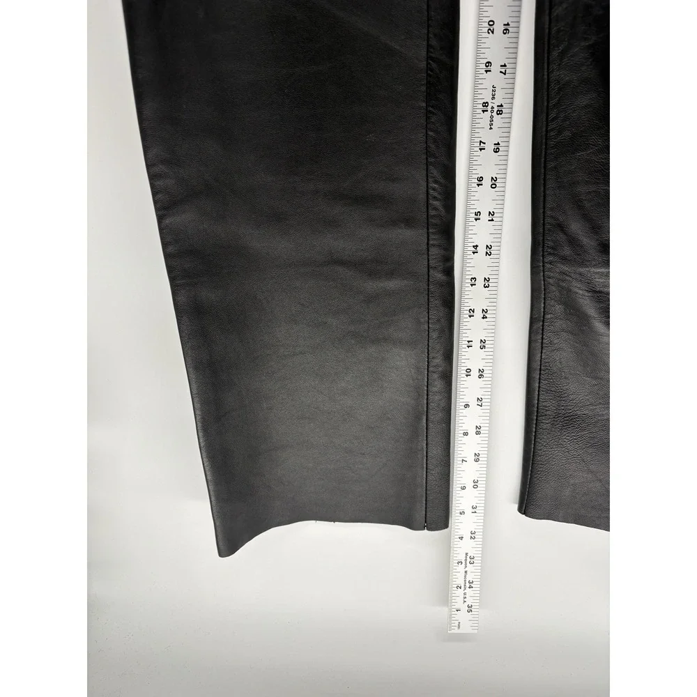 Vintage Excelled Black Genuine Leather Straight Fit Pants Grunge Biker Men 34X31